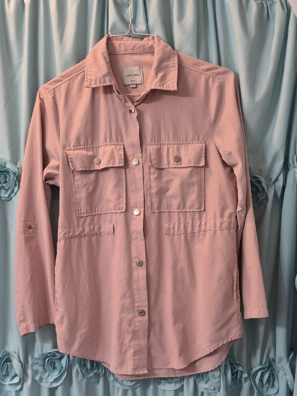 Love Tree Womens Pink Lightweight Safari Snap Up Jacket Cover Up Sz S
